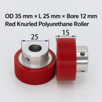 red knurled polyurethane wire feeding roller, OD 35 mm, length 25 mm, bore 12 mm
