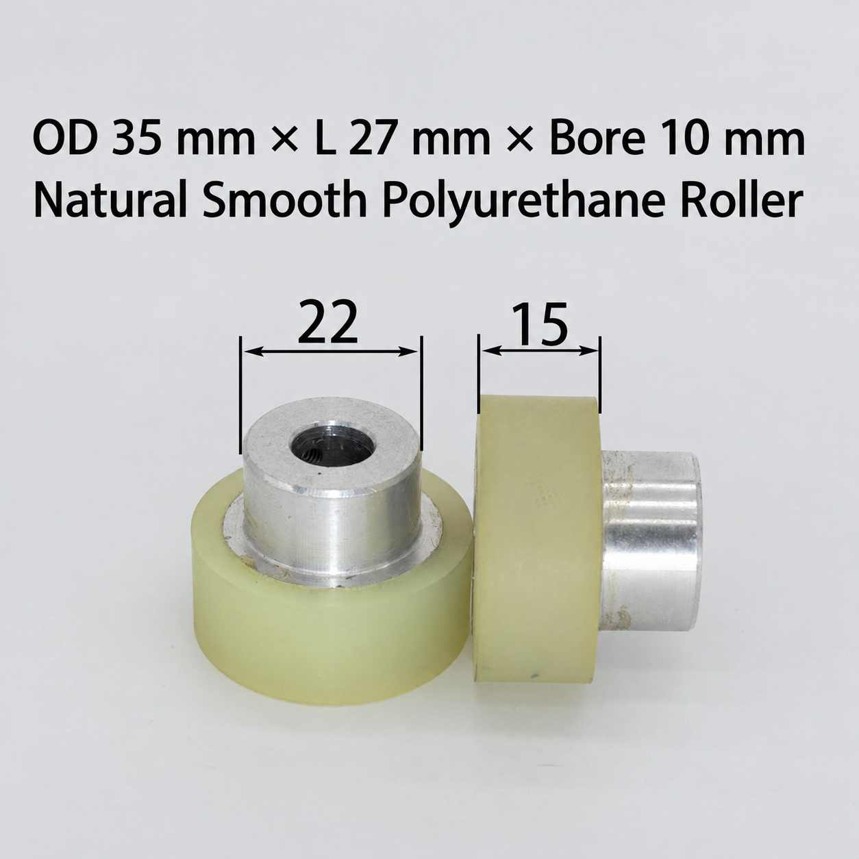 natural smooth polyurethane wire feeding roller, OD 35 mm, length 27 mm, bore 10 mm
