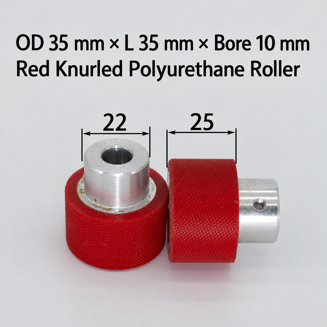 red knurled polyurethane wire feeding roller, OD 35 mm, length 35 mm, bore 10 mm
