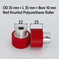 red knurled polyurethane wire feeding roller, OD 35 mm, length 35 mm, bore 10 mm