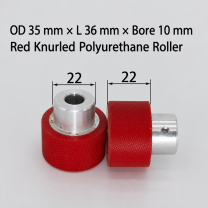 red knurled polyurethane wire feeding roller, OD 35 mm, length 36 mm, bore 10 mm