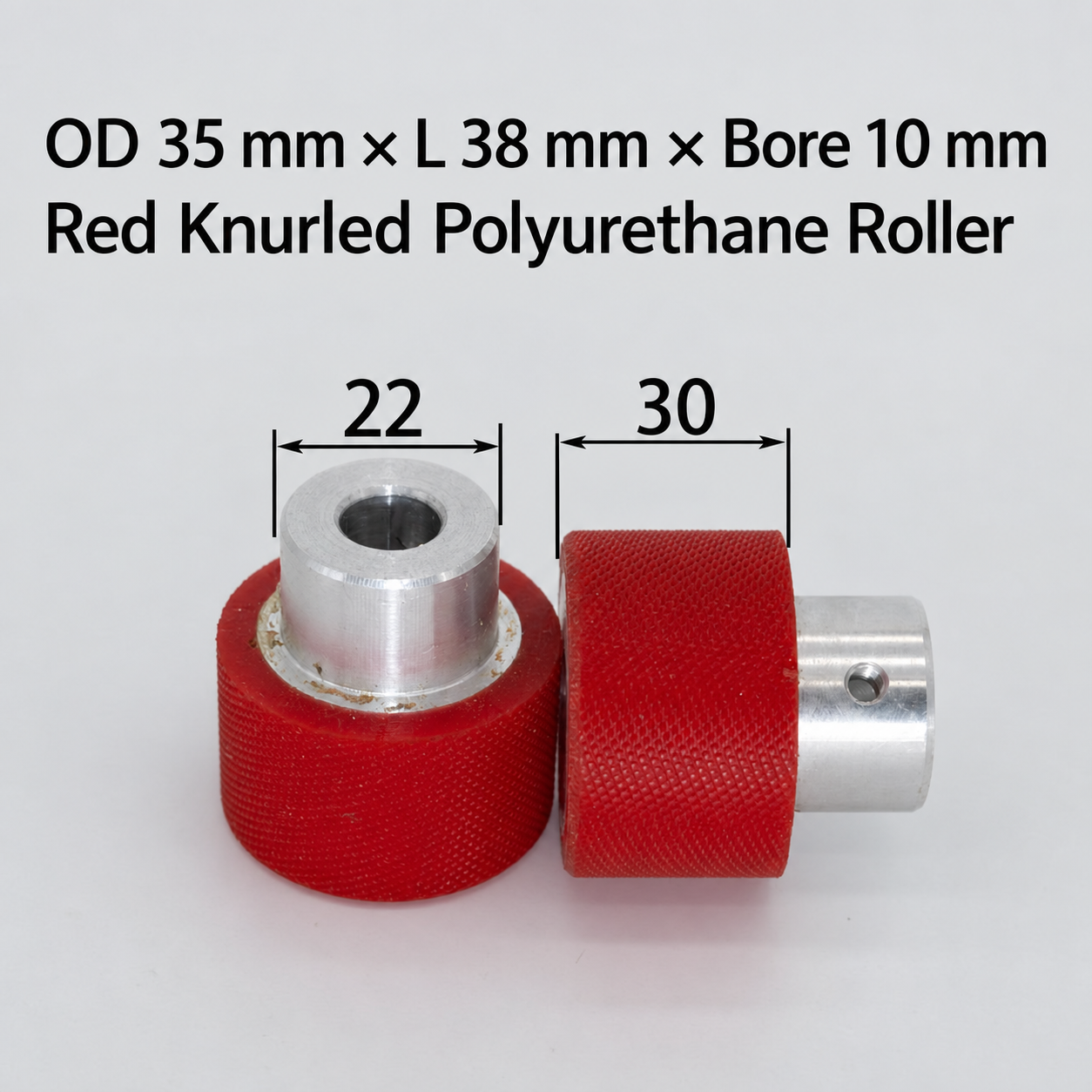 red knurled polyurethane wire feeding roller, OD 35 mm, length 38 mm, bore 10 mm