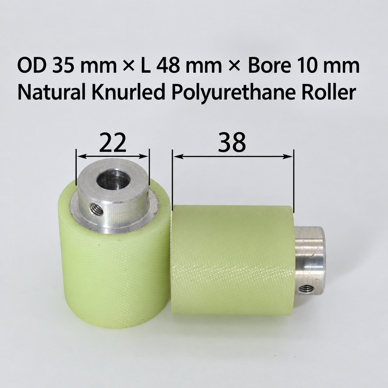 natural knurled polyurethane wire feeding roller, OD 35 mm, length 48 mm, bore 10 mm