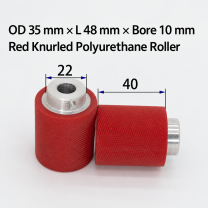 red knurled polyurethane wire feeding roller, OD 35 mm, length 48 mm, bore 10 mm