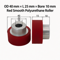 red smooth polyurethane wire feeding roller, OD 40 mm, length 25 mm, bore 10 mm