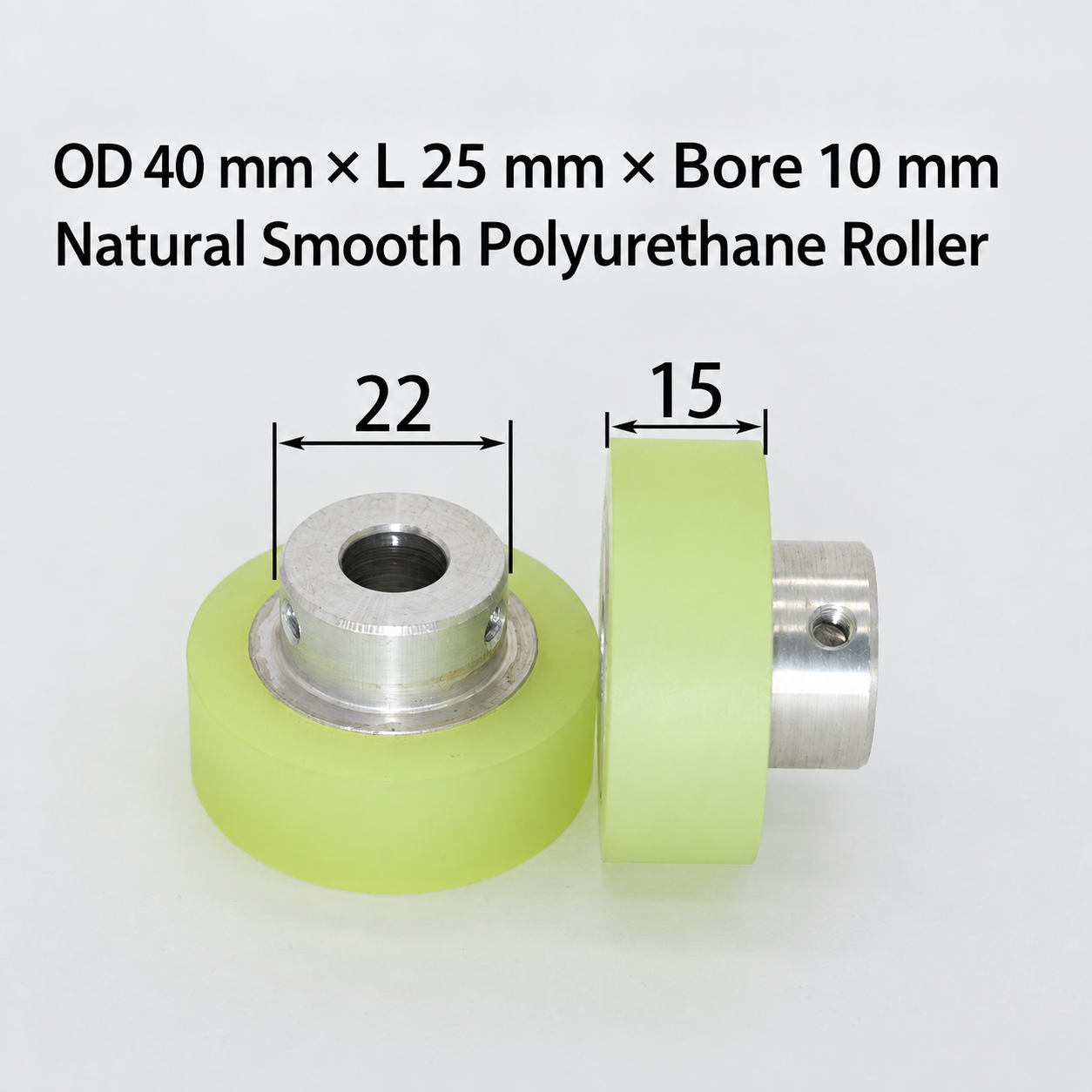 natural smooth polyurethane wire feeding roller, OD 40 mm, length 25 mm, bore 10 mm