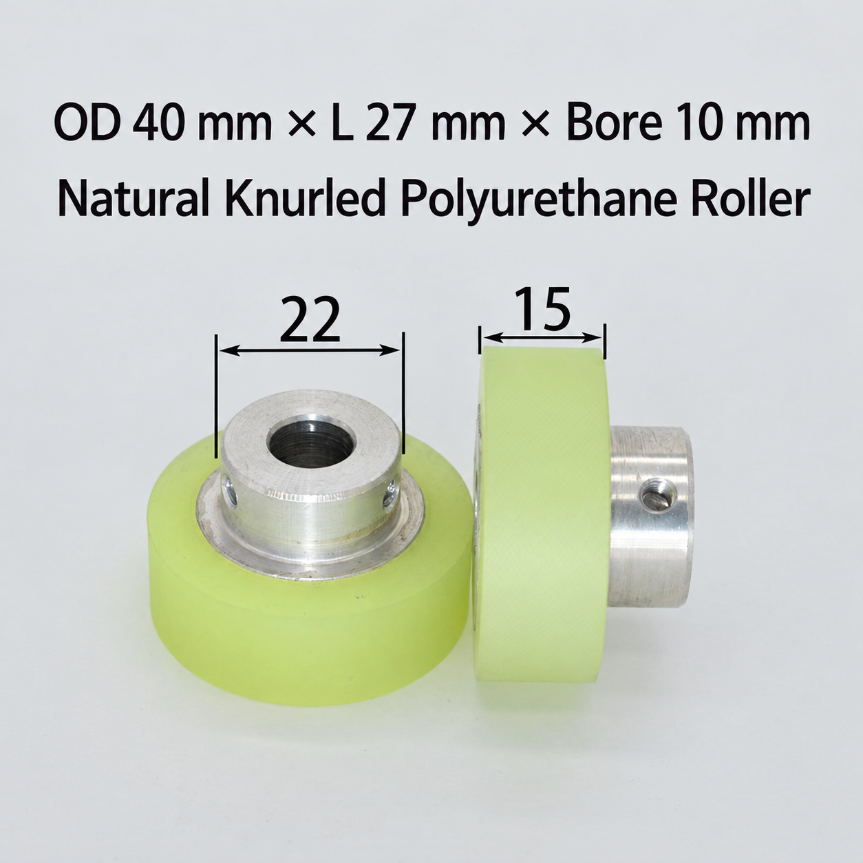 natural knurled polyurethane wire feeding roller, OD 40 mm, length 27 mm, bore 10 mm