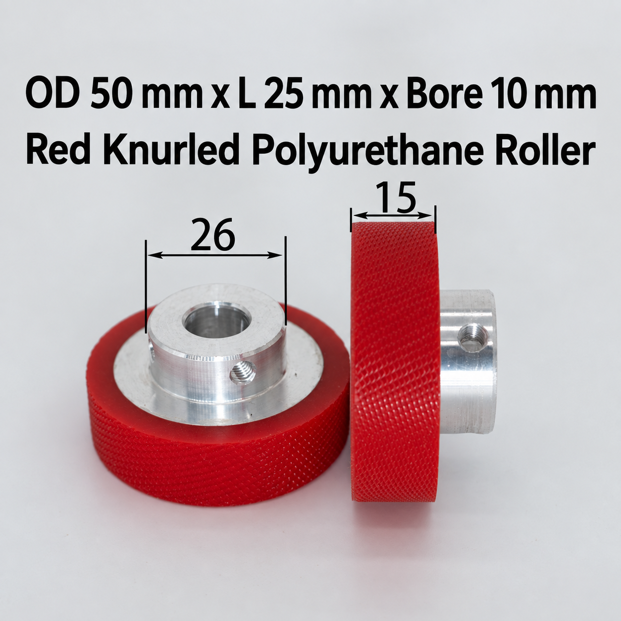 red knurled polyurethane wire feeding roller, OD 50 mm, length 25 mm, bore 10 mm