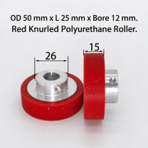 red knurled polyurethane wire feeding roller, OD 50 mm, length 25 mm, bore 12 mm
