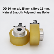 natural smooth polyurethane wire feeding roller, OD 50 mm, length 35 mm, bore 12 mm