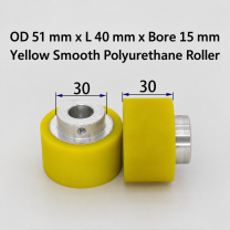 yellow smooth polyurethane wire feeding roller, OD 51 mm, length 40 mm, bore 15 mm