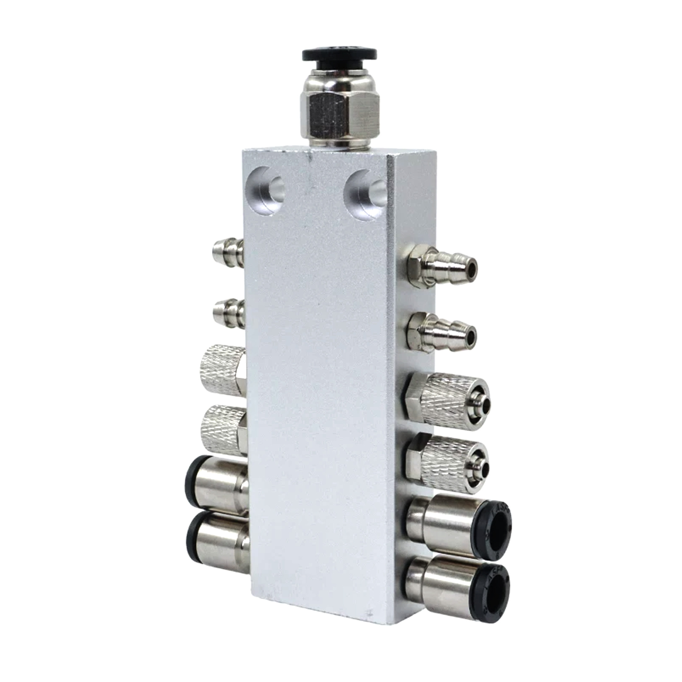 Aluminum air manifold showing three connection types