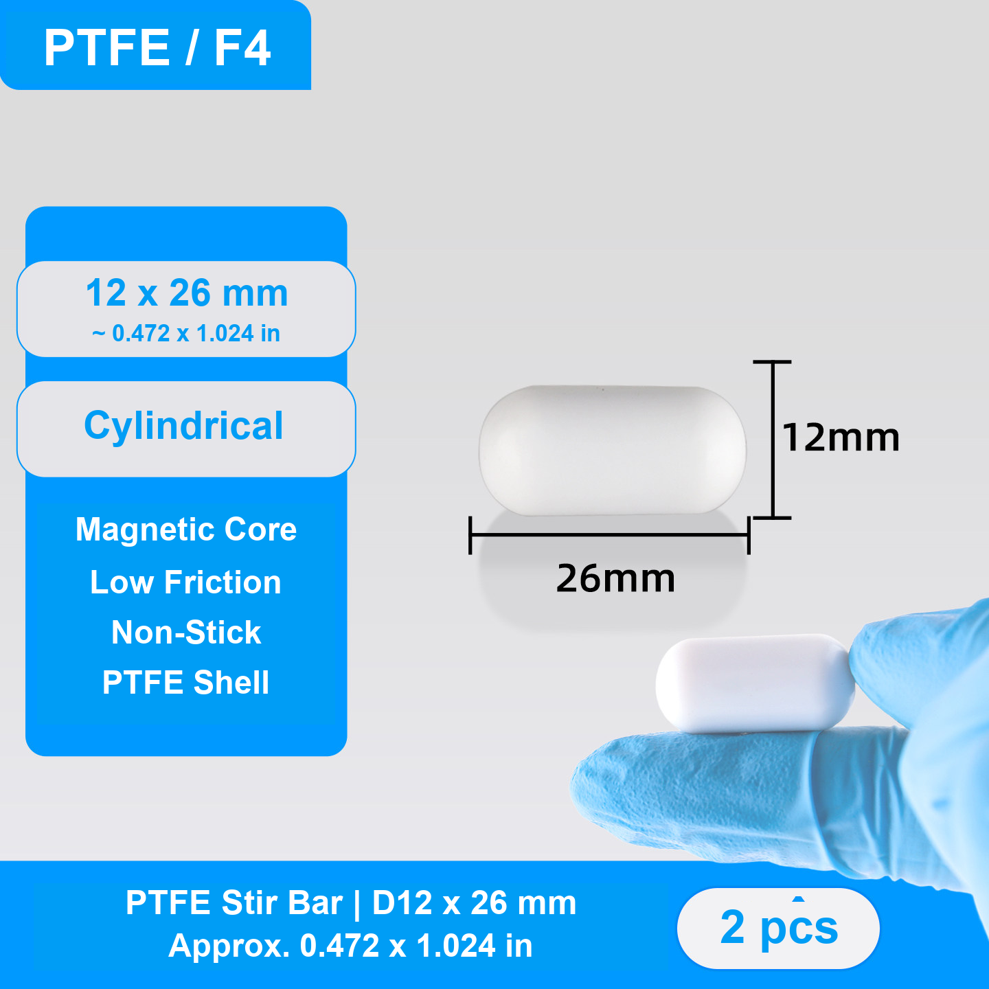 Cylindrical D12 x 26 mm / approx. 0.472 x 1.024 in (2 pcs) original photograph with nominal millimeters and approximate inches