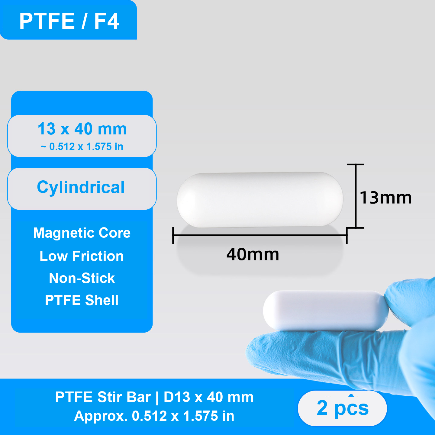 Cylindrical D13 x 40 mm / approx. 0.512 x 1.575 in (2 pcs) original photograph with nominal millimeters and approximate inches