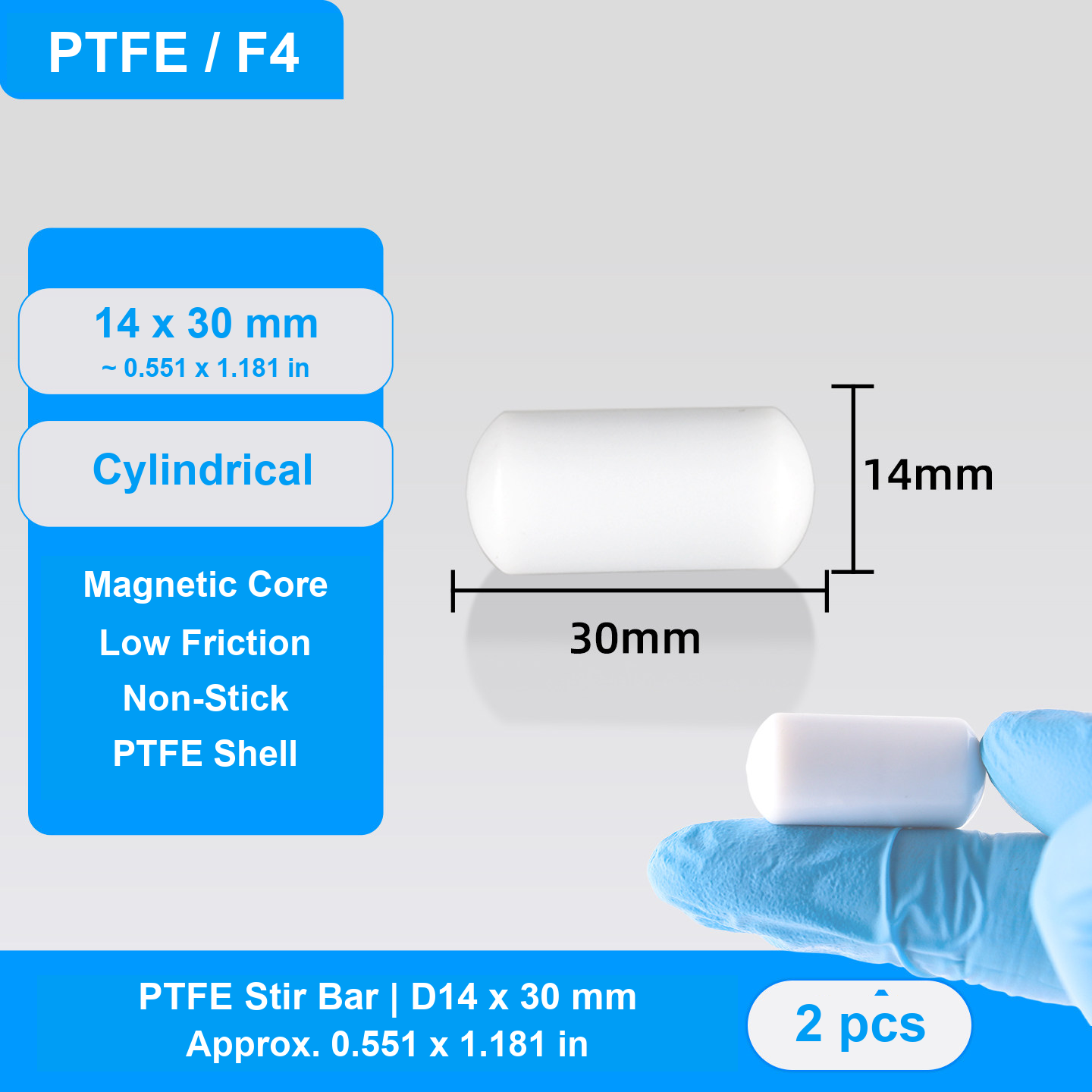 PTFE Magnetic Stir Bars - Cross, Cylindrical, H-Series, Eight-Tooth and Spherical, 2 Pieces