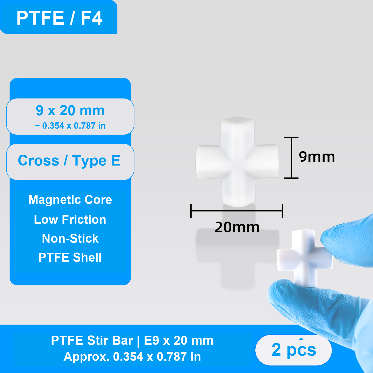 PTFE Magnetic Stir Bars - Cross, Cylindrical, H-Series, Eight-Tooth and Spherical, 2 Pieces