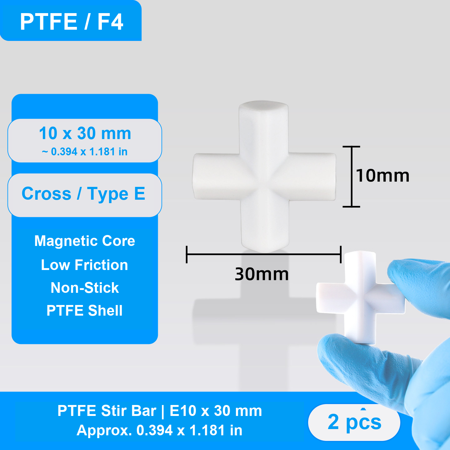 PTFE Magnetic Stir Bars - Cross, Cylindrical, H-Series, Eight-Tooth and Spherical, 2 Pieces