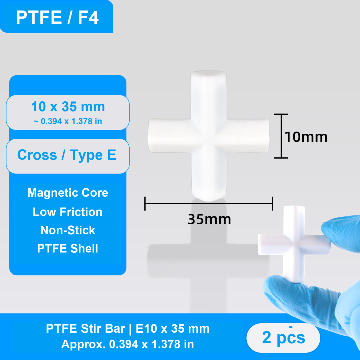 PTFE Magnetic Stir Bars - Cross, Cylindrical, H-Series, Eight-Tooth and Spherical, 2 Pieces