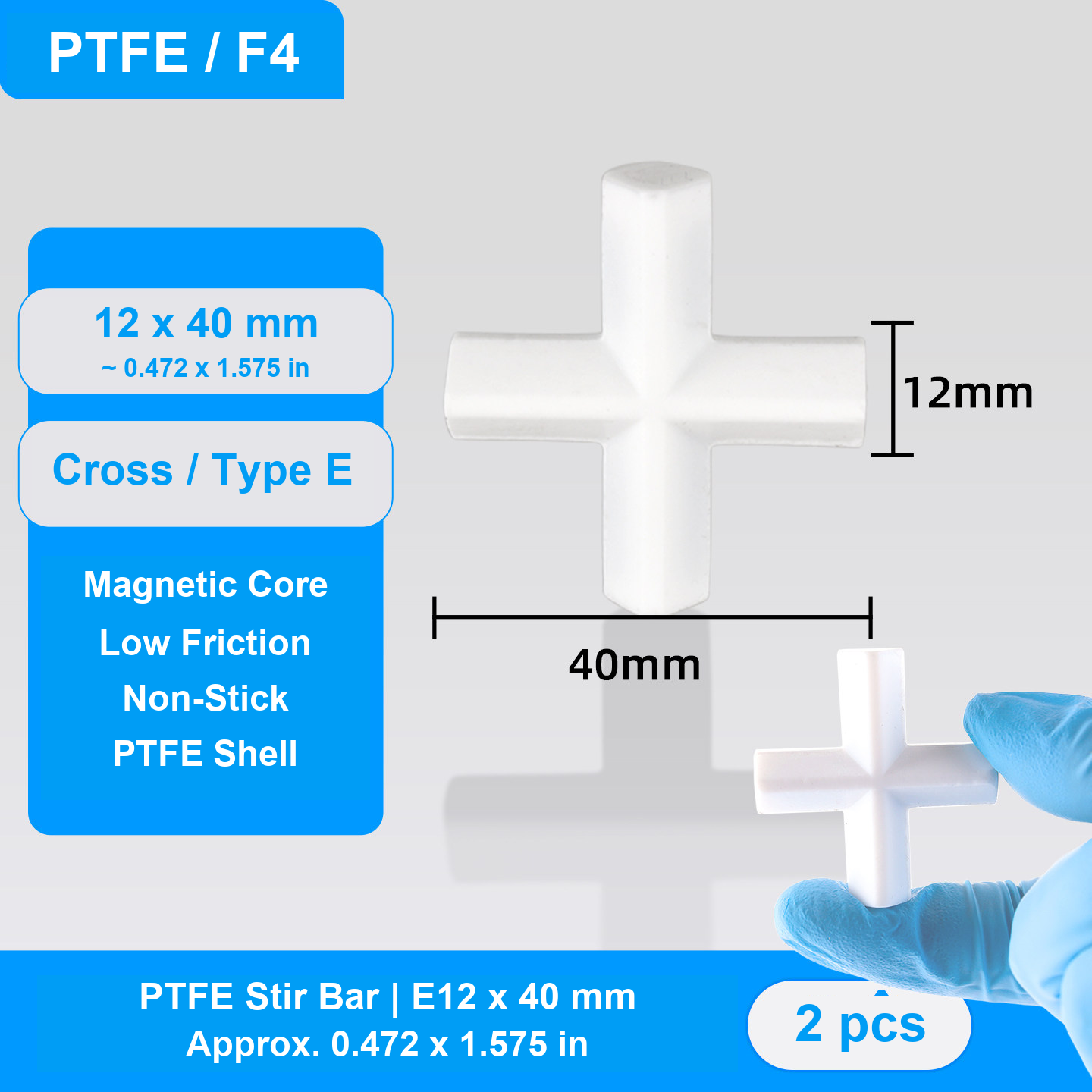 Cross E12 x 40 mm / approx. 0.472 x 1.575 in (2 pcs) original photograph with nominal millimeters and approximate inches