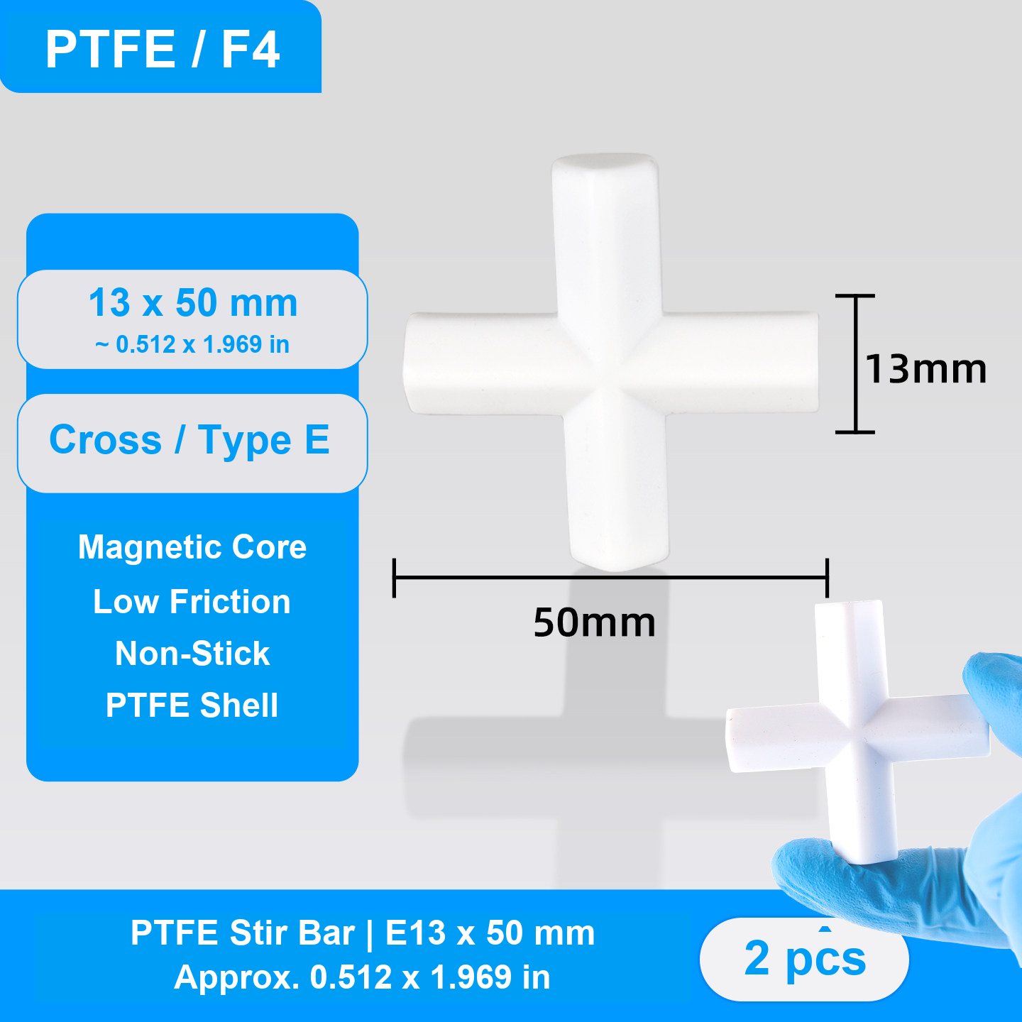 PTFE Magnetic Stir Bars - Cross, Cylindrical, H-Series, Eight-Tooth and Spherical, 2 Pieces