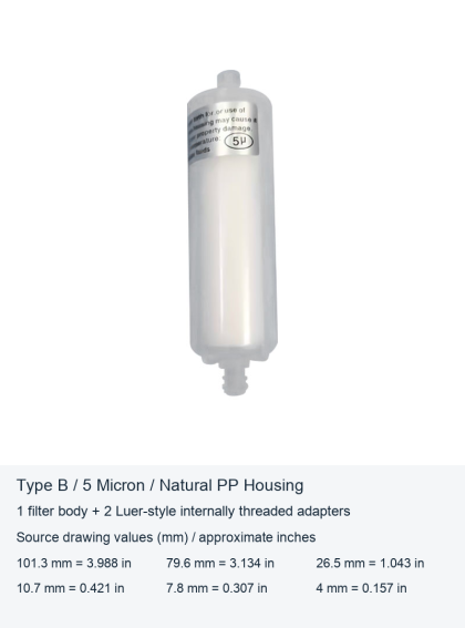 Type B 5-Micron PP Inline Liquid Filter with 2 Luer-Style Adapters