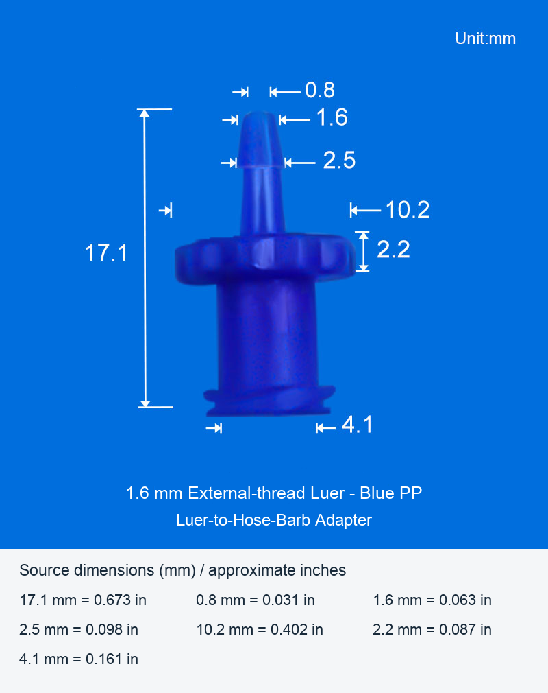 PP Luer-to-Hose-Barb Adapters, Individual Model Options, 1.6-6.4 mm original product view 4