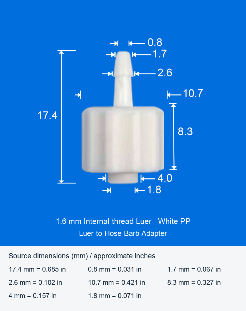 PP Luer-to-Hose-Barb Adapters, Individual Model Options, 1.6-6.4 mm original product view 8