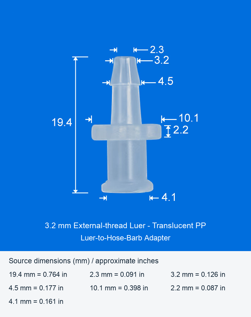 PP Luer-to-Hose-Barb Adapters, Individual Model Options, 1.6-6.4 mm original product view 13