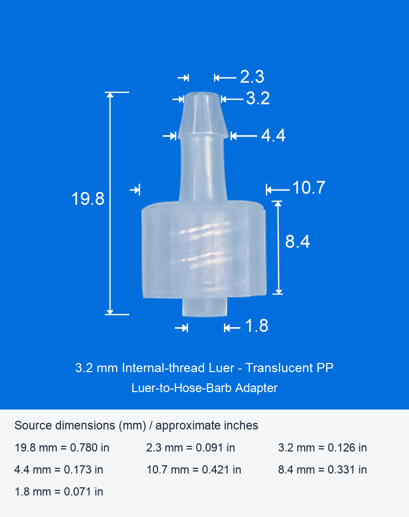 PP Luer-to-Hose-Barb Adapters, Individual Model Options, 1.6-6.4 mm original product view 12