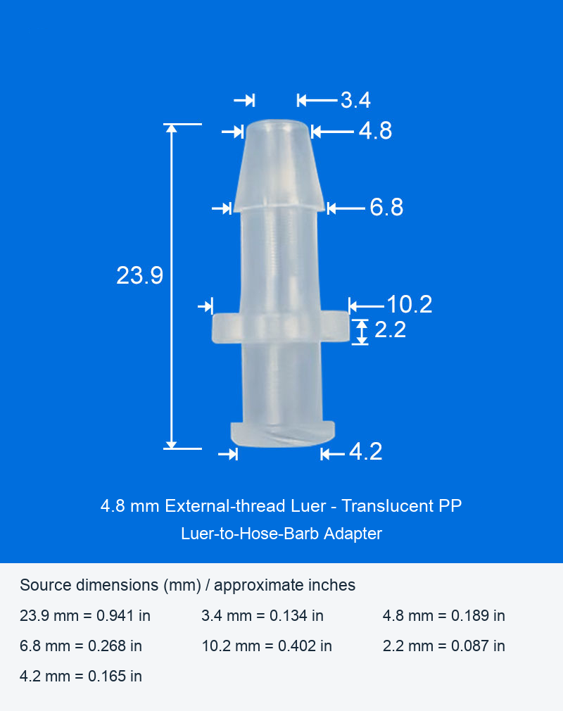 PP Luer-to-Hose-Barb Adapters, Individual Model Options, 1.6-6.4 mm original product view 15