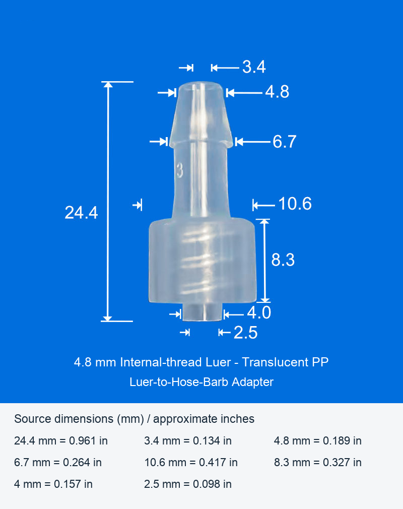 PP Luer-to-Hose-Barb Adapters, Individual Model Options, 1.6-6.4 mm original product view 14