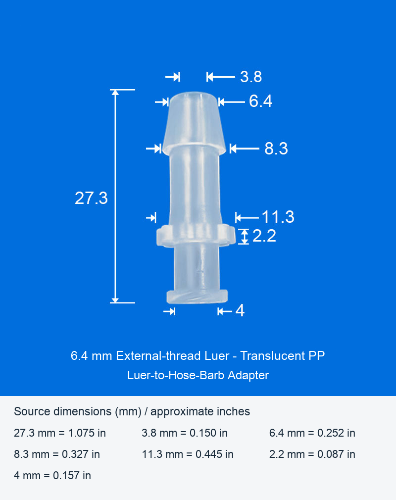 PP Luer-to-Hose-Barb Adapters, Individual Model Options, 1.6-6.4 mm original product view 16
