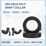 Carbon Steel Two-Piece Split Shaft Collars, 3–100 mm Bore