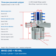 MHS3 Three-Jaw Pneumatic Grippers, K8-3 Adjustable Jaws and Bases