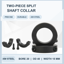 Carbon steel two-piece split shaft collar, 20 mm bore, 40 mm outer diameter, 15 mm width