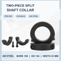 Carbon steel two-piece split shaft collar, 100 mm bore, 134 mm outer diameter, 23 mm width