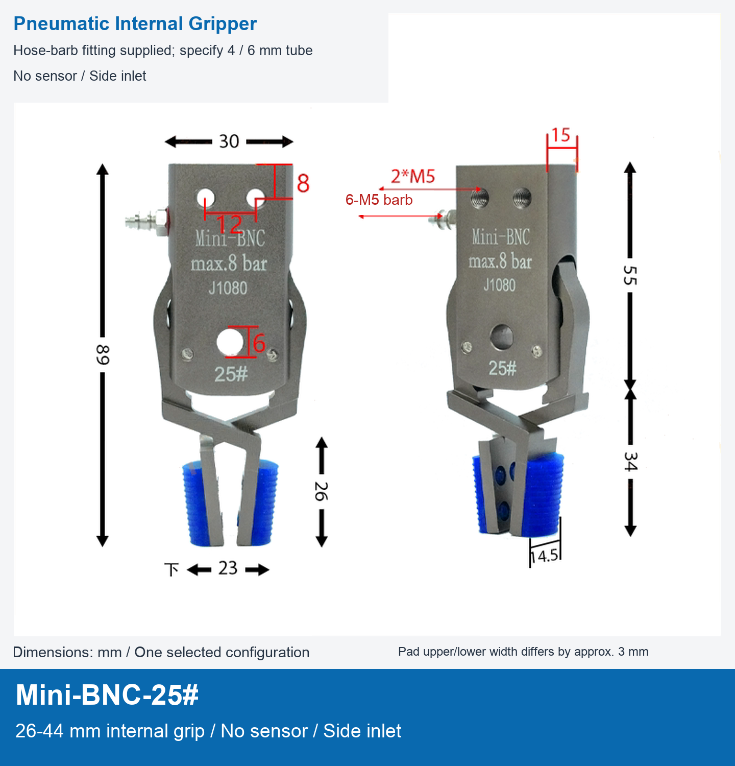 Mini-BNC-25# / 26-44 mm internal grip / No sensor / Side inlet