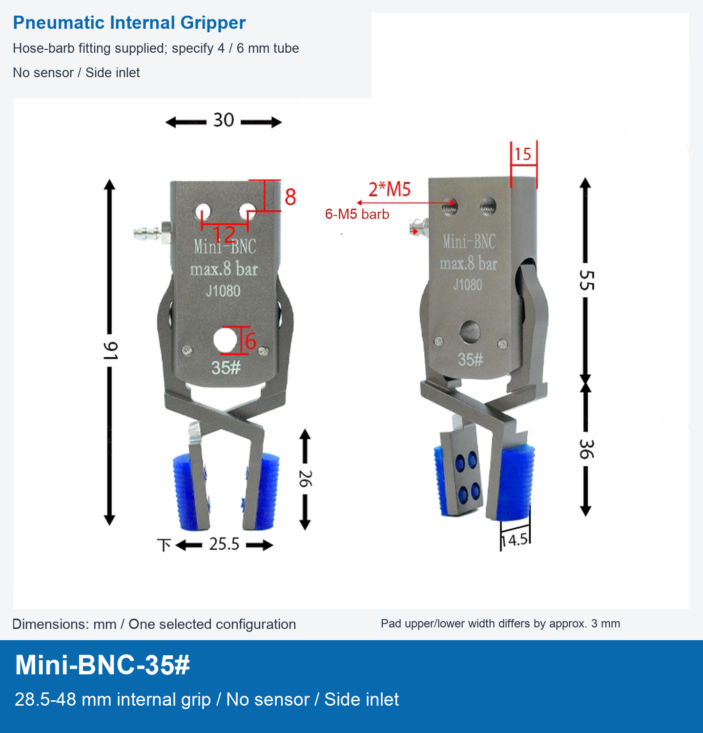 Mini-BNC-35# / 28.5-48 mm internal grip / No sensor / Side inlet