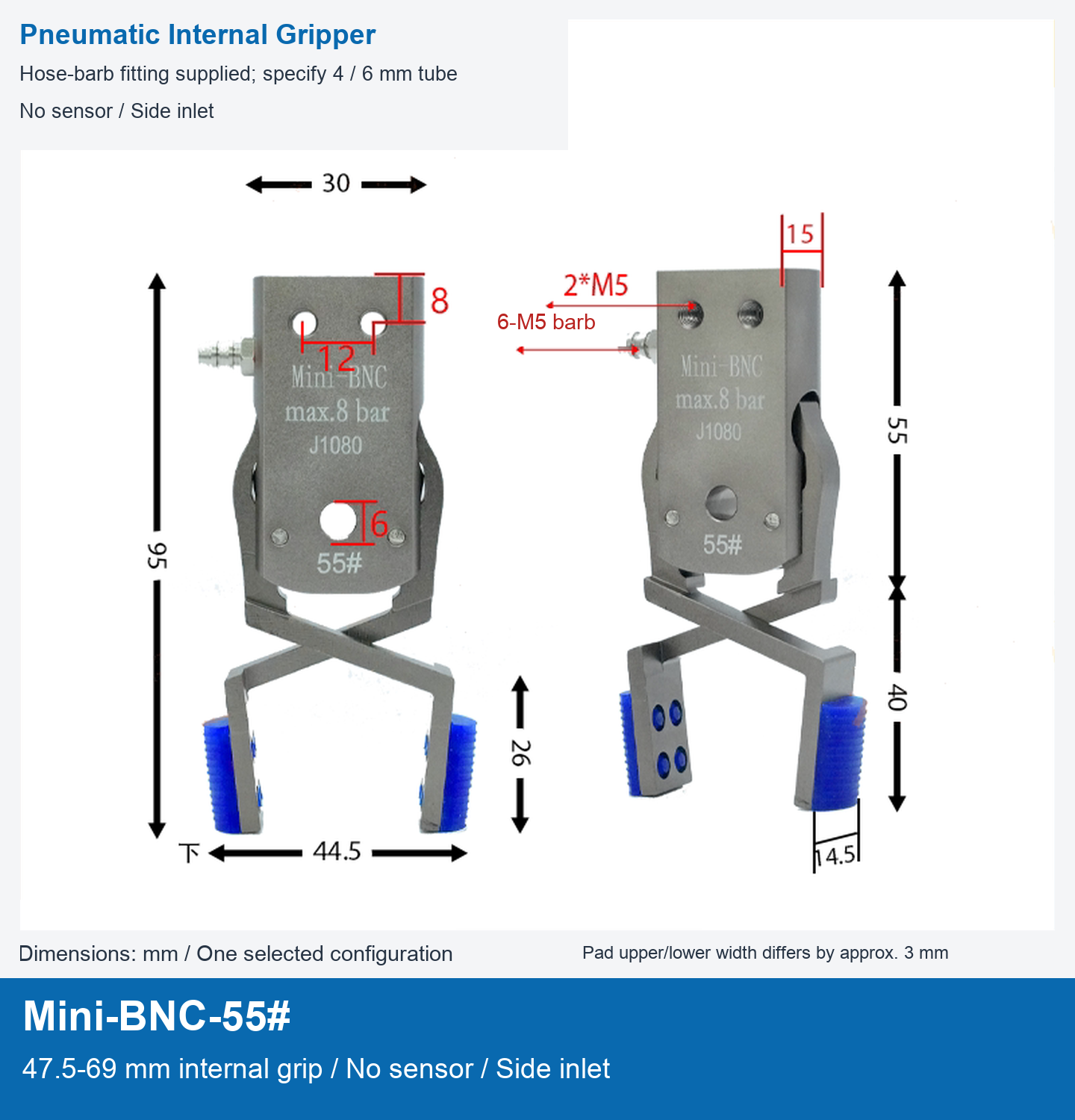 Mini-BNC-55# / 47.5-69 mm internal grip / No sensor / Side inlet