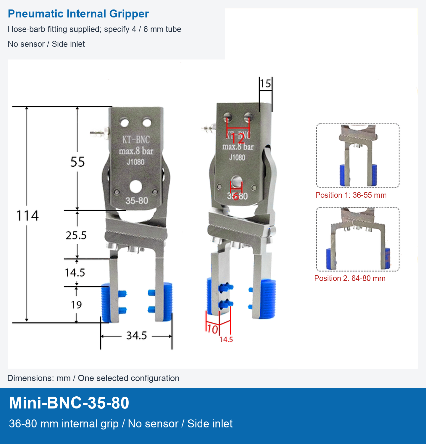 Mini-BNC-35-80 / 36-80 mm internal grip / No sensor / Side inlet