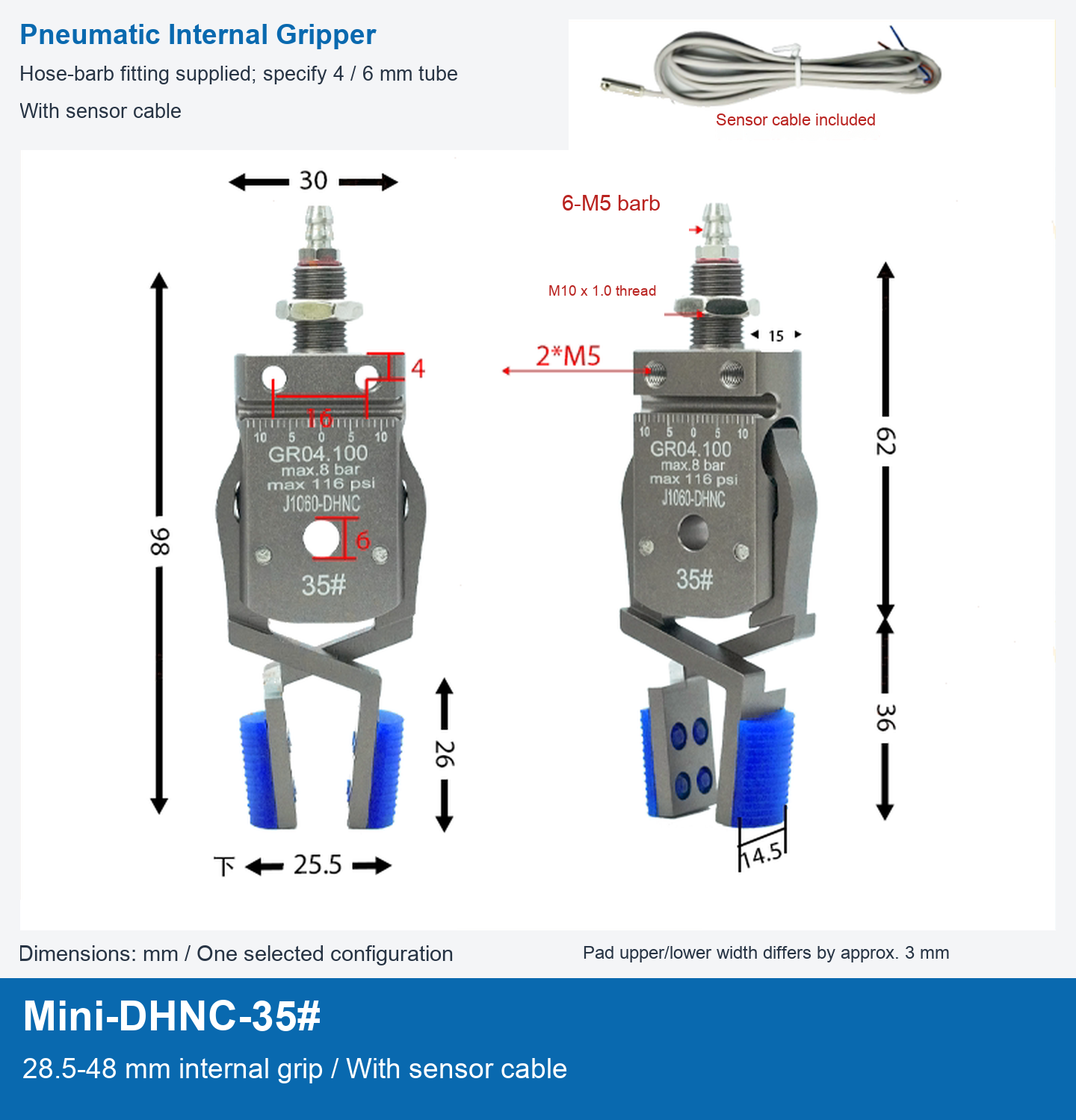 Mini-DHNC-35# / 28.5-48 mm internal grip / With sensor cable