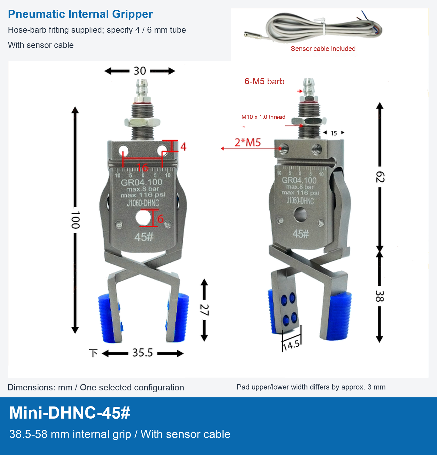 Mini-DHNC-45# / 38.5-58 mm internal grip / With sensor cable