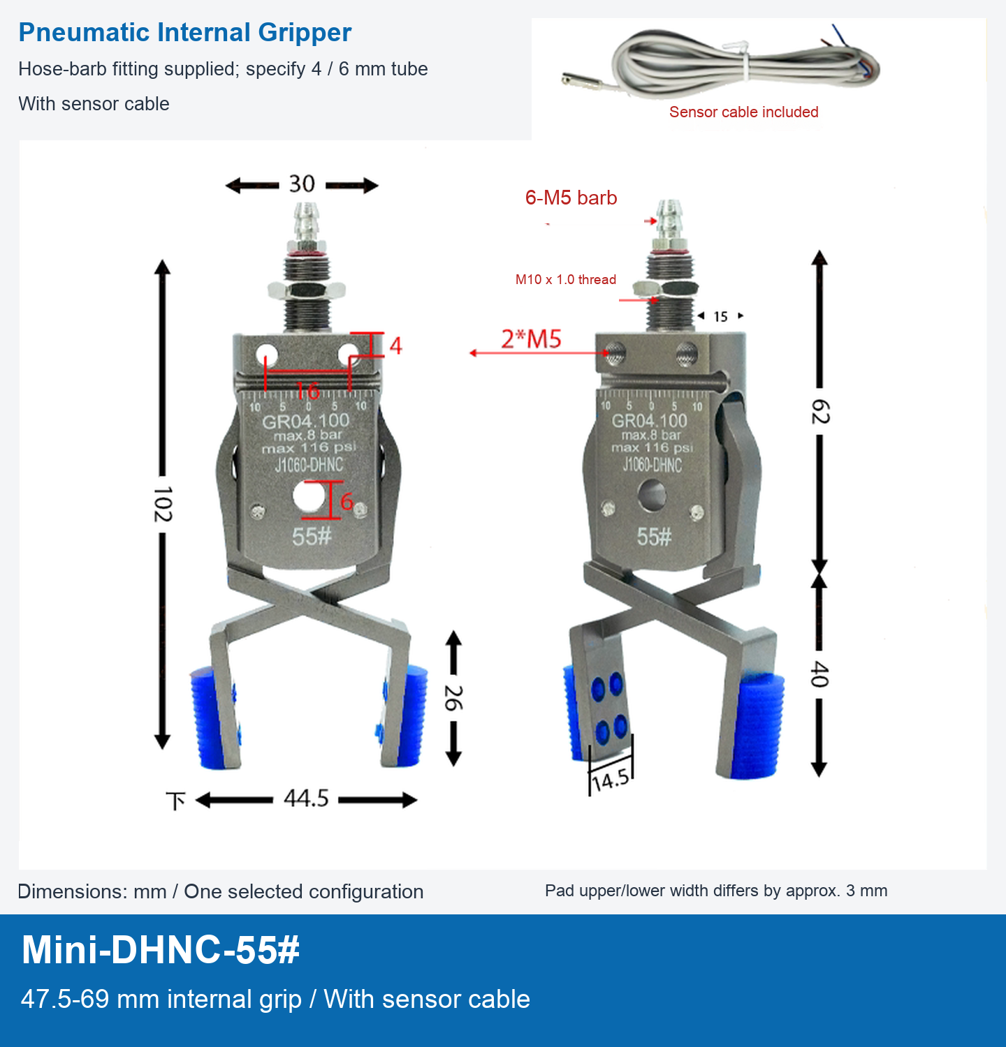 Mini-DHNC-55# / 47.5-69 mm internal grip / With sensor cable