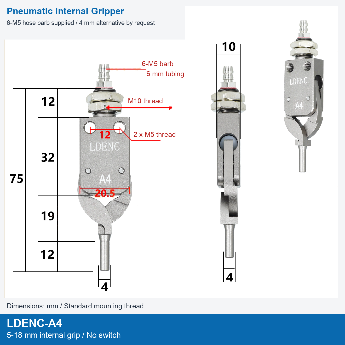 LDENC-A4 / 5-18 mm internal grip / No switch