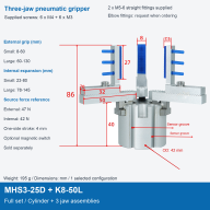 MHS3 Three-Jaw Pneumatic Grippers, K8-3 Adjustable Jaws and Bases