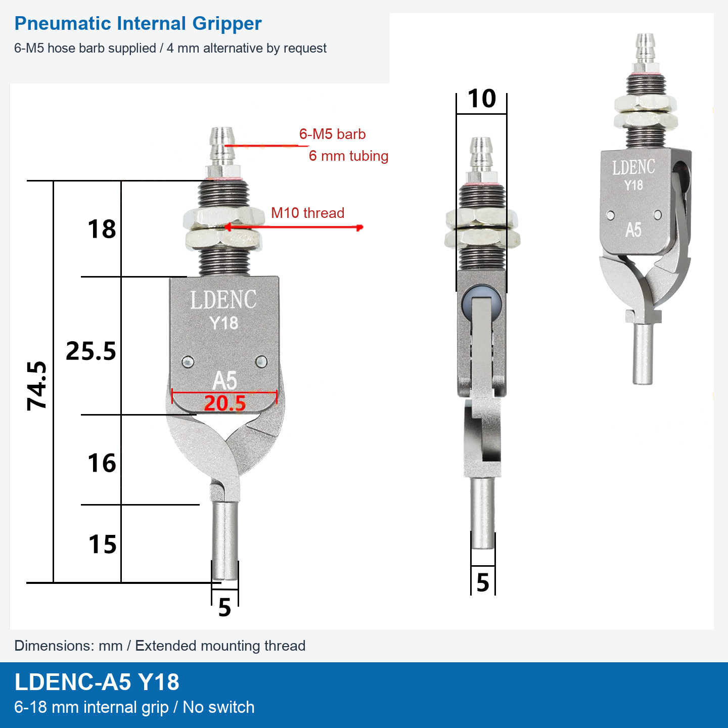 LDENC-A5 Y18 / 6-18 mm internal grip / No switch