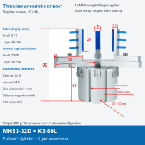 MHS3-32D + K8-50L / Full set / Cylinder + 3 jaw assemblies