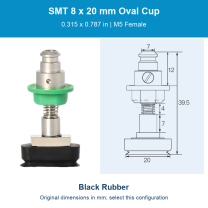SMT 8 x 20 mm (0.315 x 0.787 in) - Black Rubber - M5 Female original photograph and dimensions