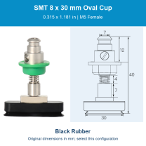 SMT 8 x 30 mm (0.315 x 1.181 in) - Black Rubber - M5 Female original photograph and dimensions