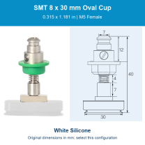 SMT 8 x 30 mm (0.315 x 1.181 in) - White Silicone - M5 Female original photograph and dimensions
